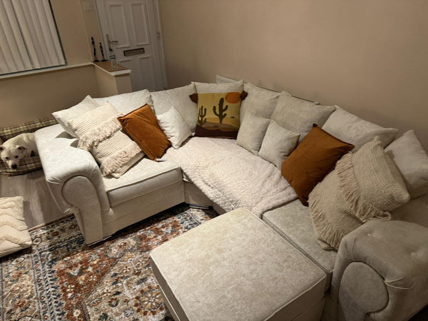 Verona Sofa - Cream Pearl Fabric - All Sizes - Scatter Back Cushions / High Back Cushions