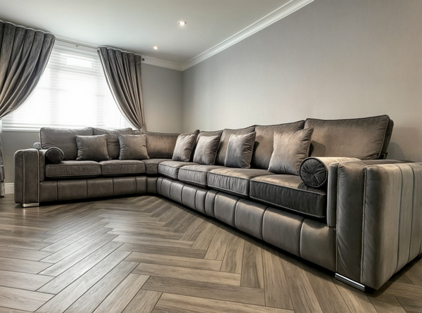 Layla Sofa - Square Arm Design - 7 Seater Corner Sofa - Plush Velvet - Scatter Back / High Back Cushions