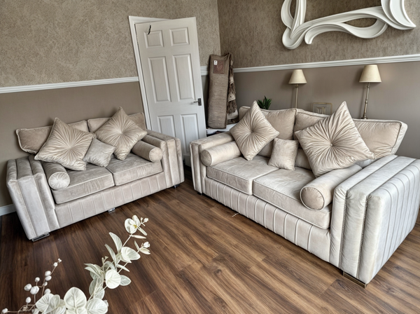Layla Sofa - Square Arm Designs - Plush Velvet - 3 Seater and 2 Seater Sofas - Scatter Back / High Back Cushions