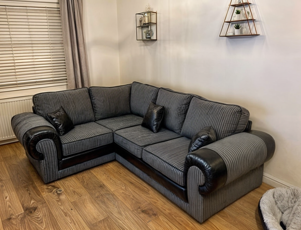 Tango Sofa - 4 Seater Corner Sofa - Full Back - Corded & Faux Leather COMBO
